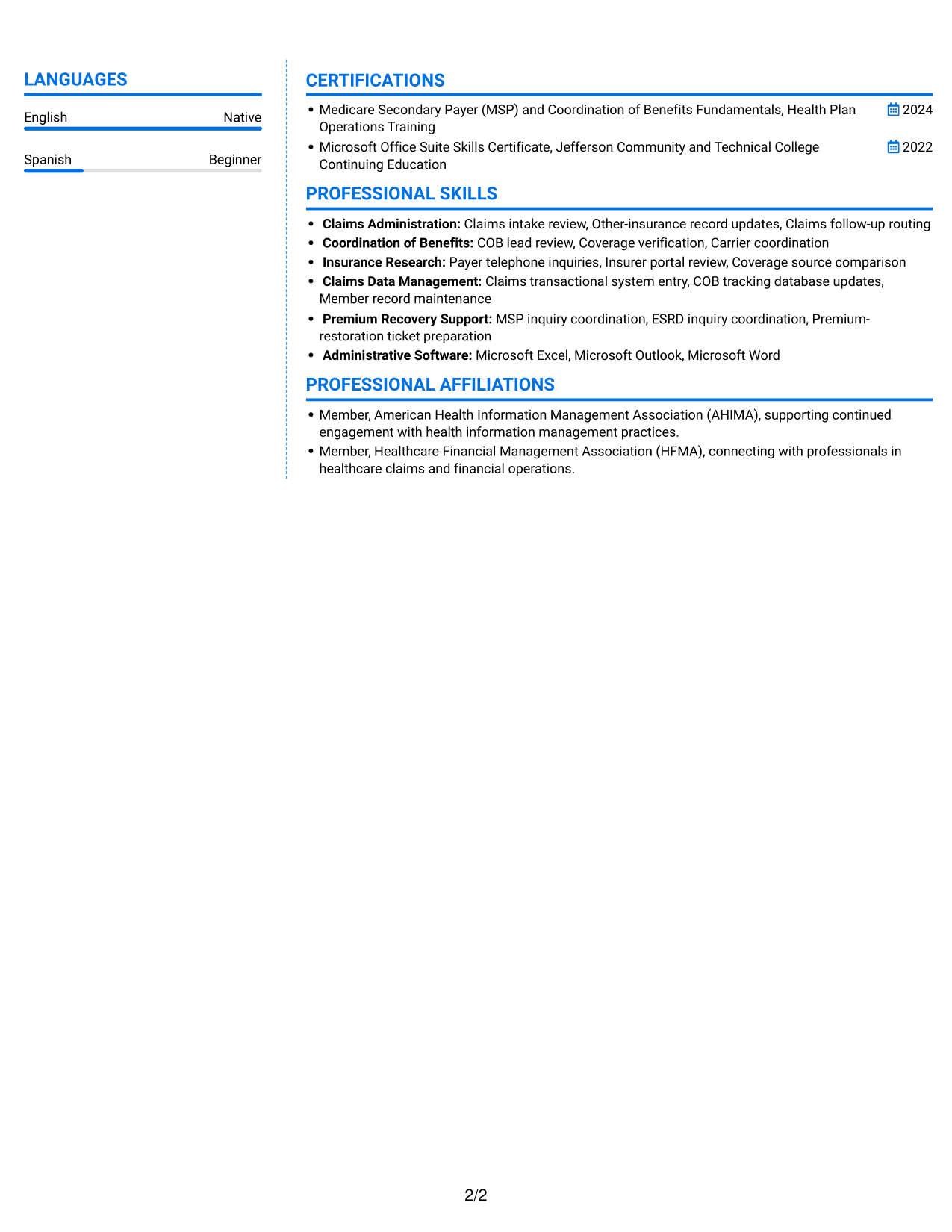 Resume example — page 2