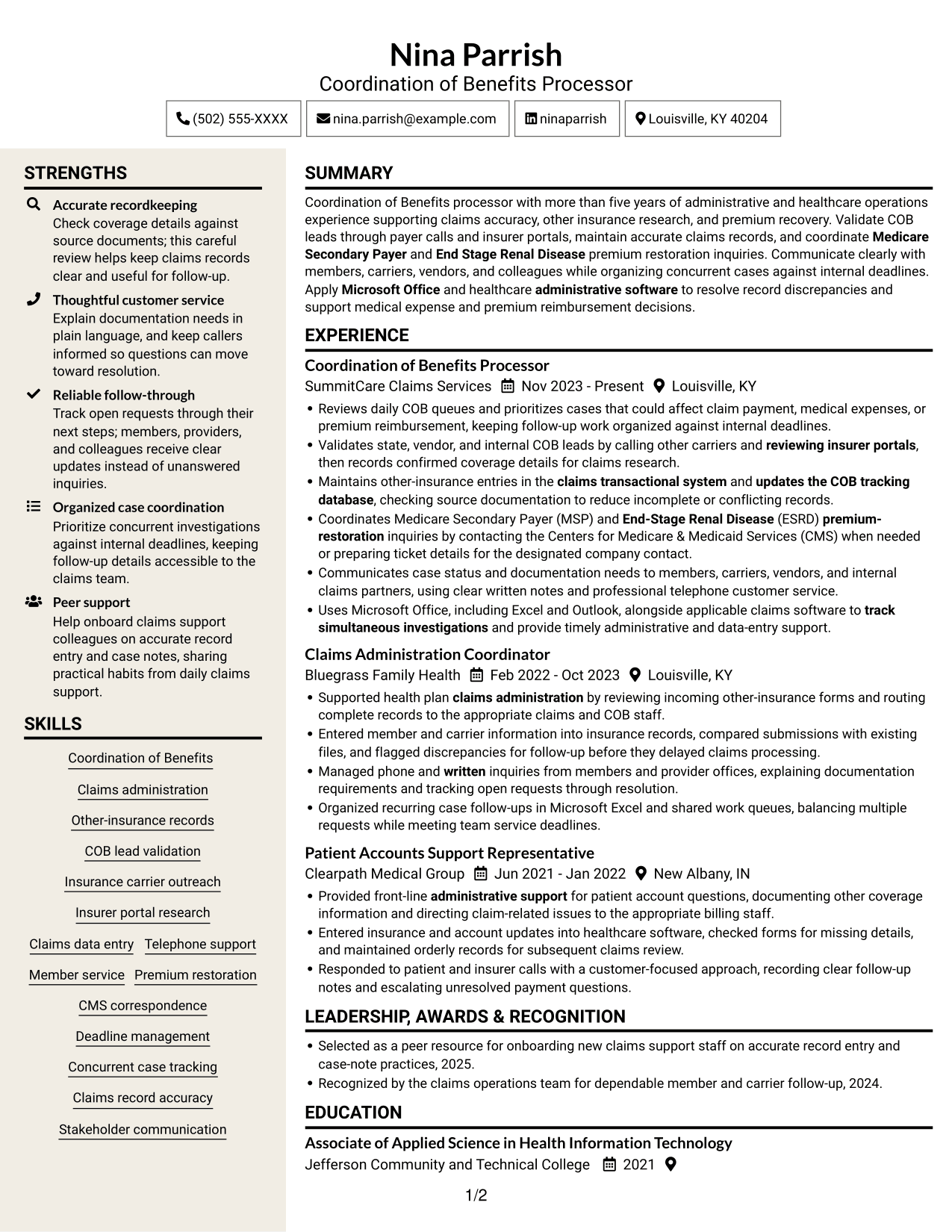 Resume example — page 1