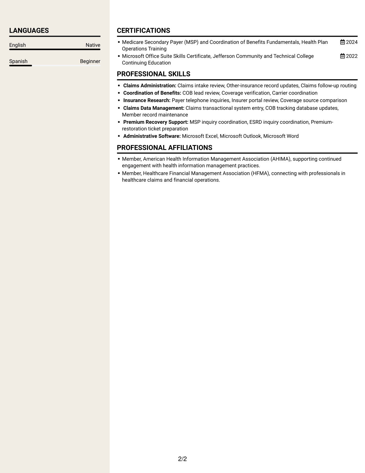 Resume example — page 2