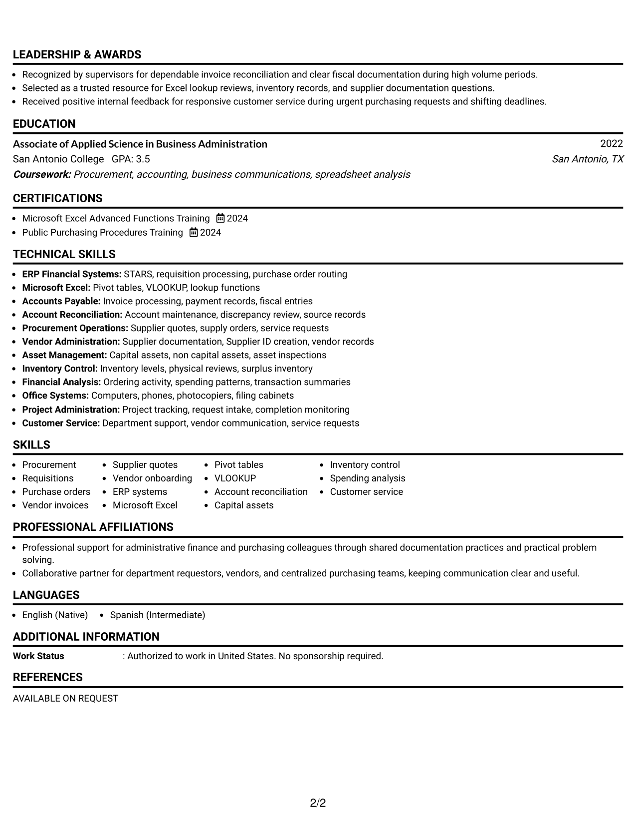 Resume Example Page 2