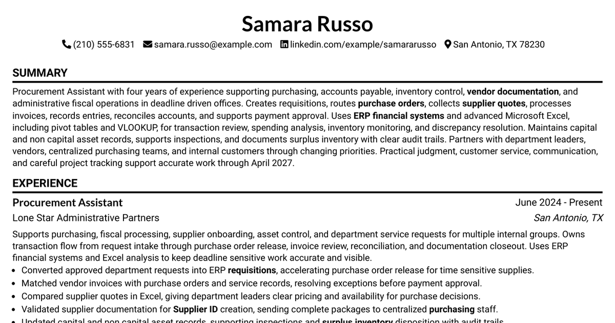 7 Procurement Assistant Resume Templates with Example