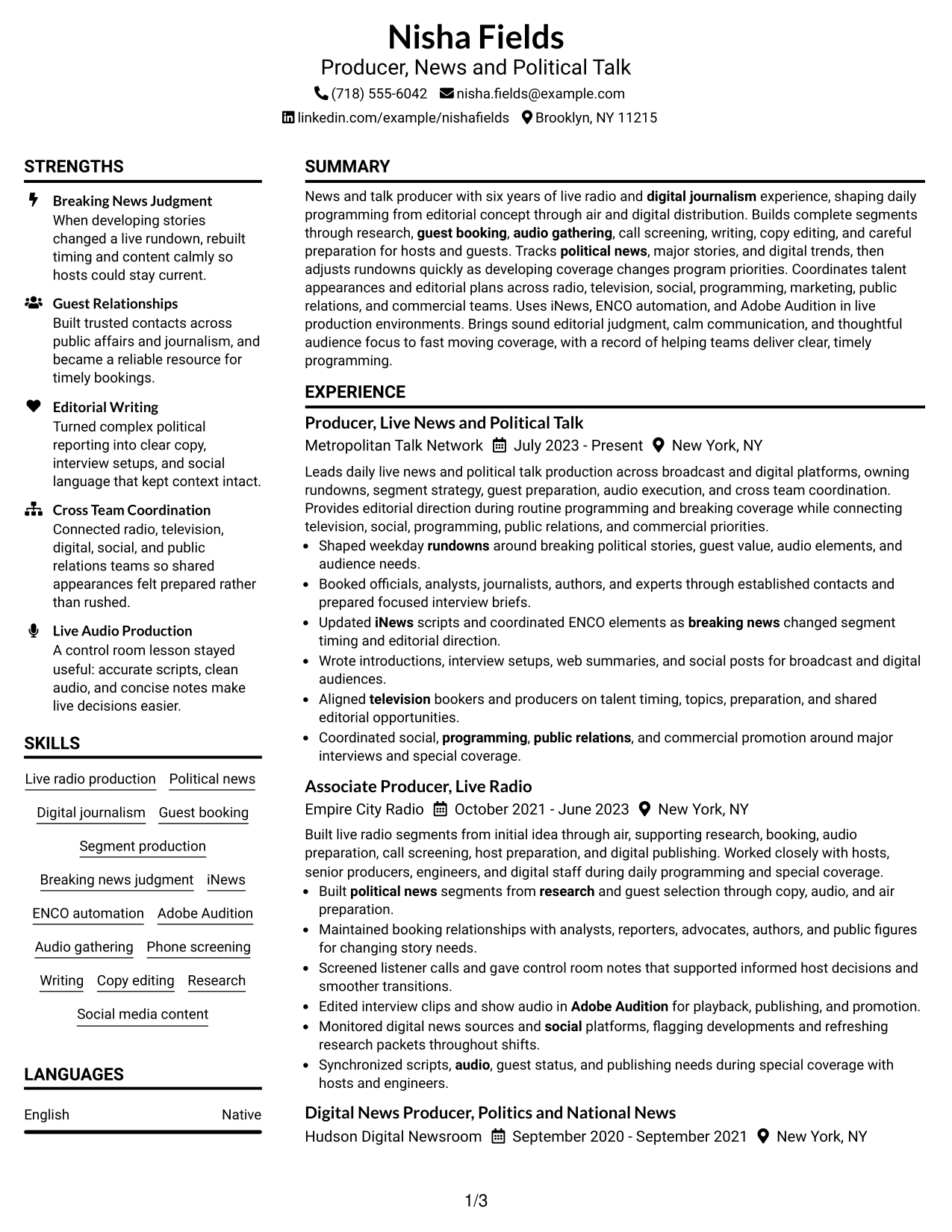 Resume Example Page 1
