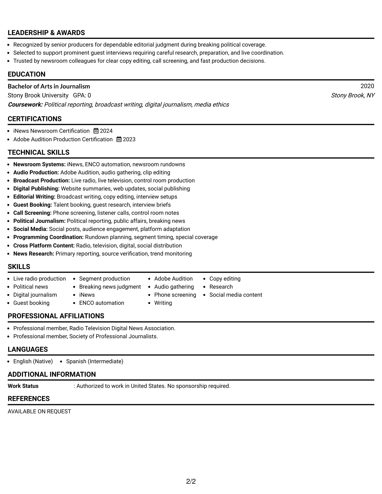 Resume Example Page 2