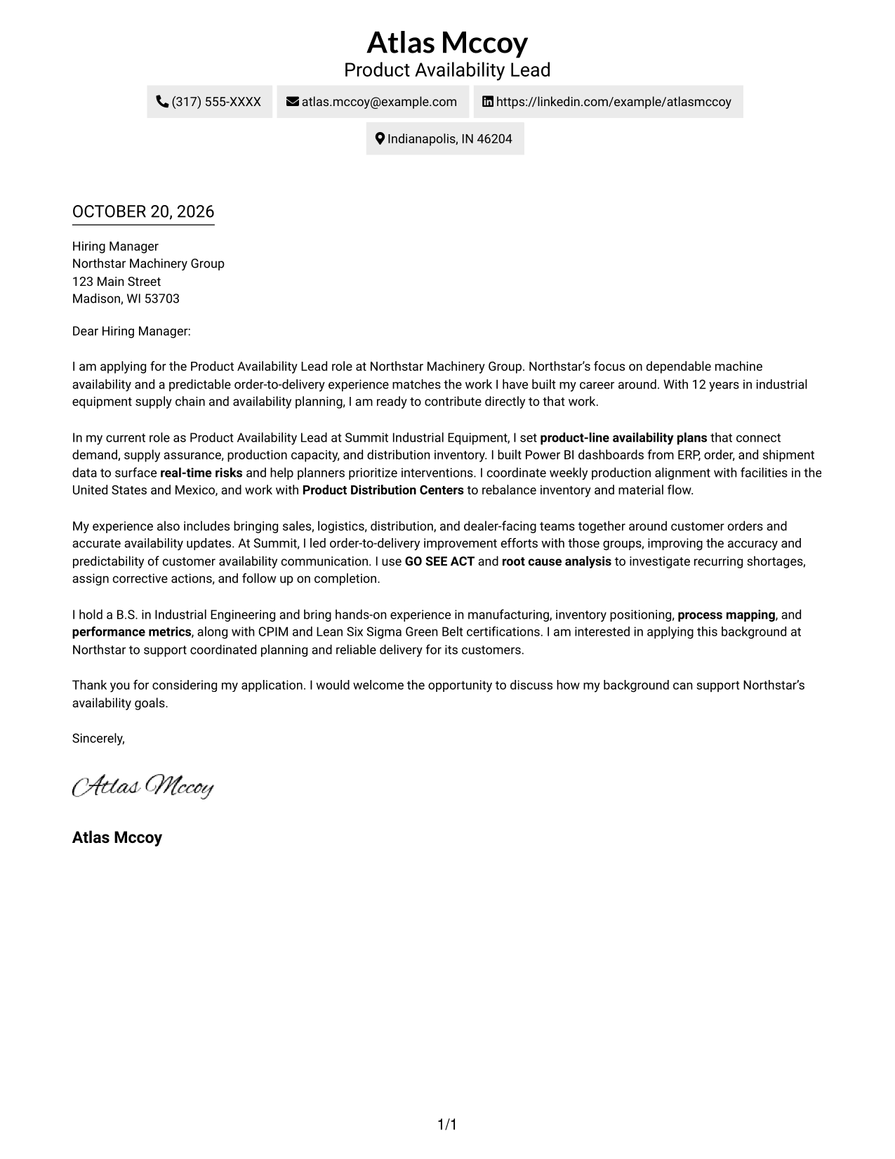 Cover letter example — page 1