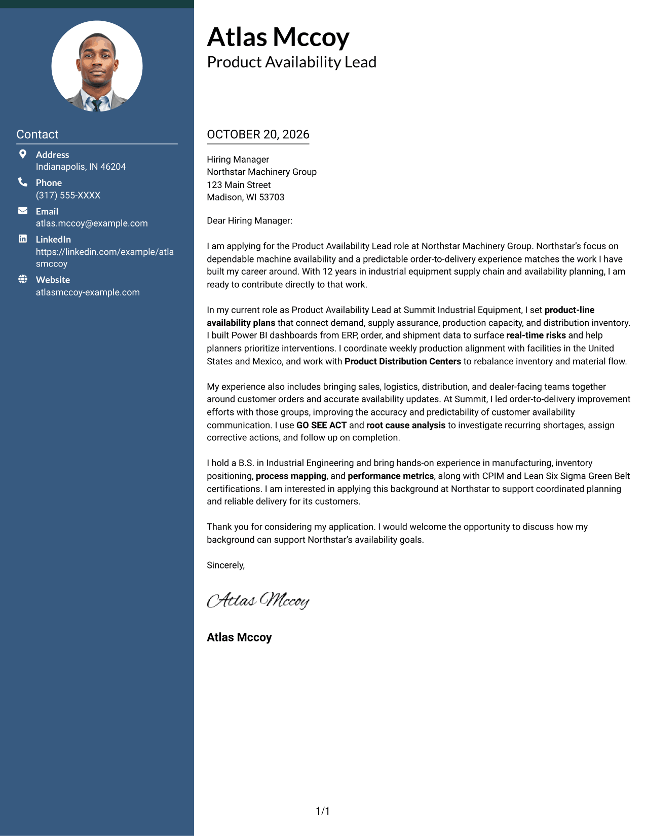 Cover letter example — page 1