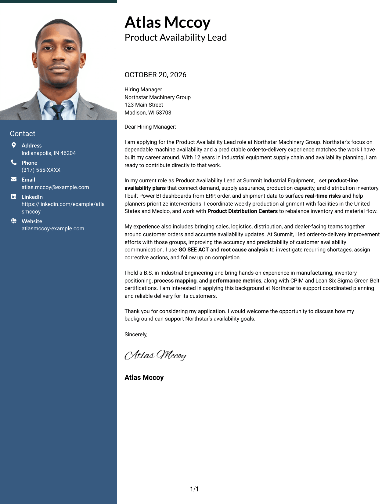Cover letter example — page 1