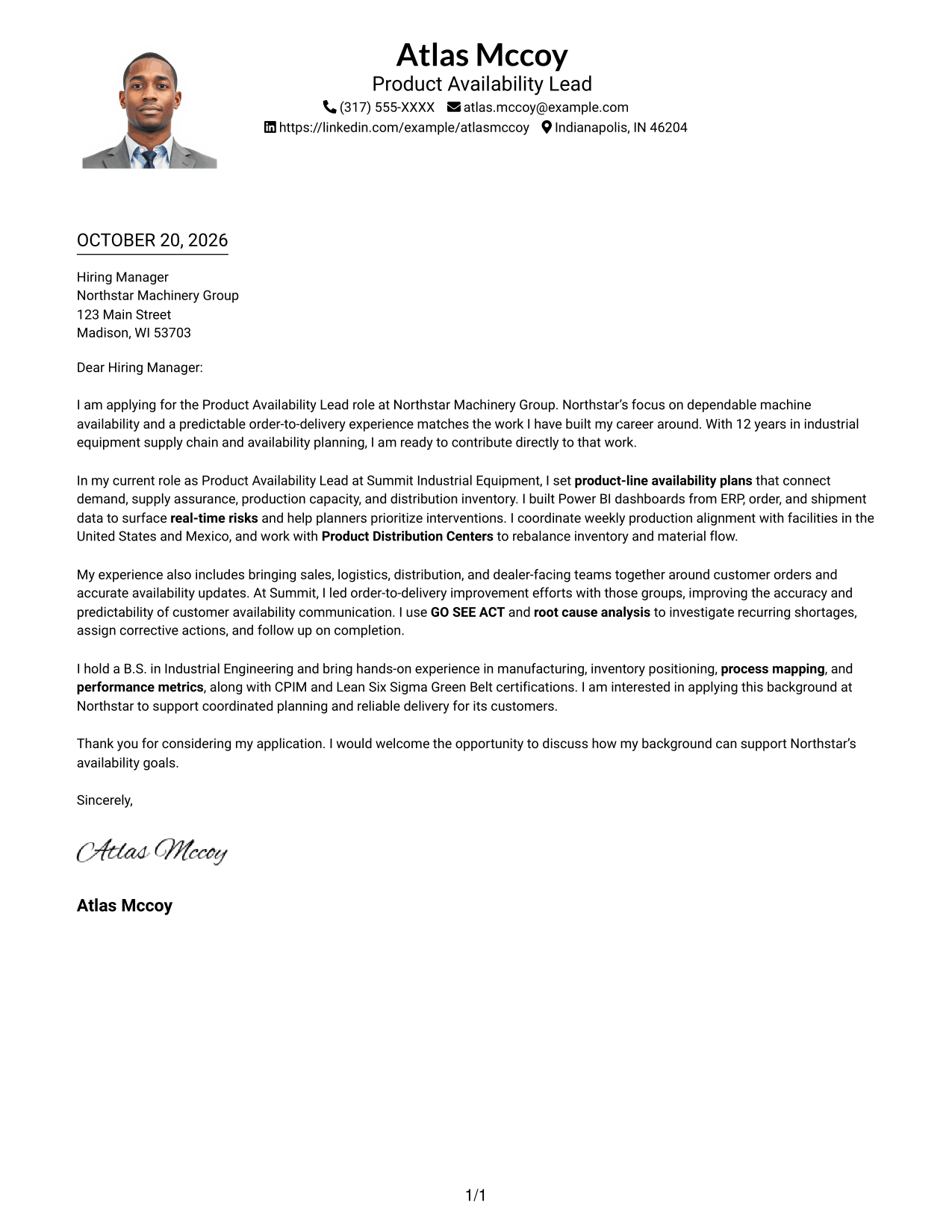Cover letter example — page 1
