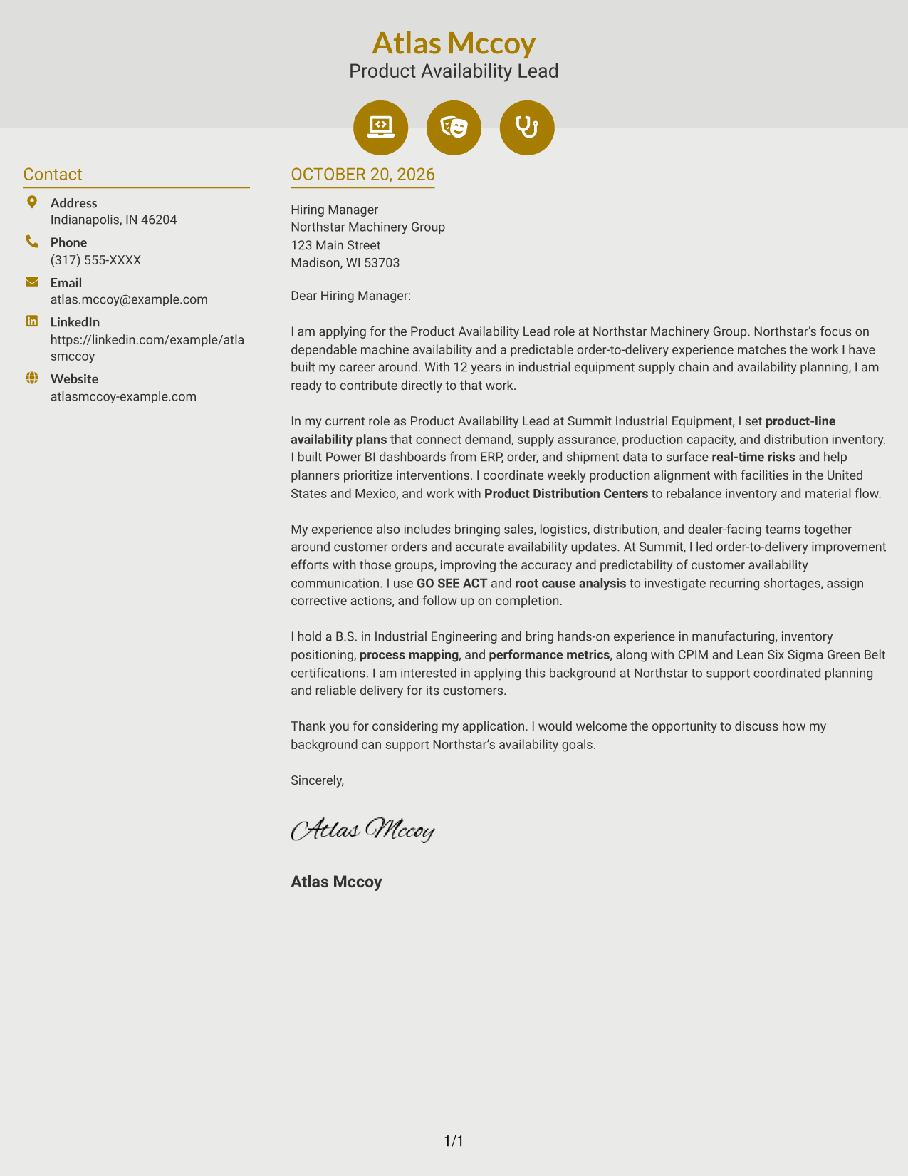 Cover letter example — page 1