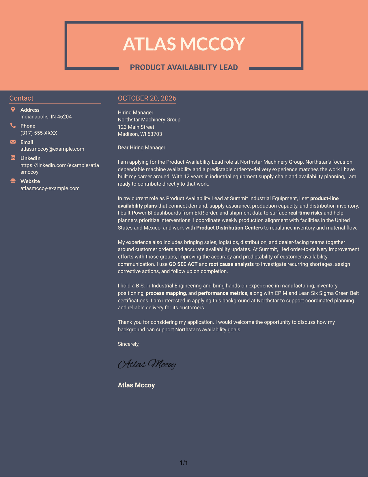 Cover letter example — page 1