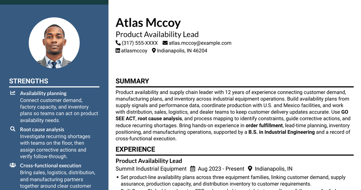 7 Product Availability Lead Resume Templates with Example