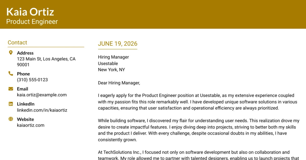 30+ Product Engineer Cover Letter Templates with Example 2026