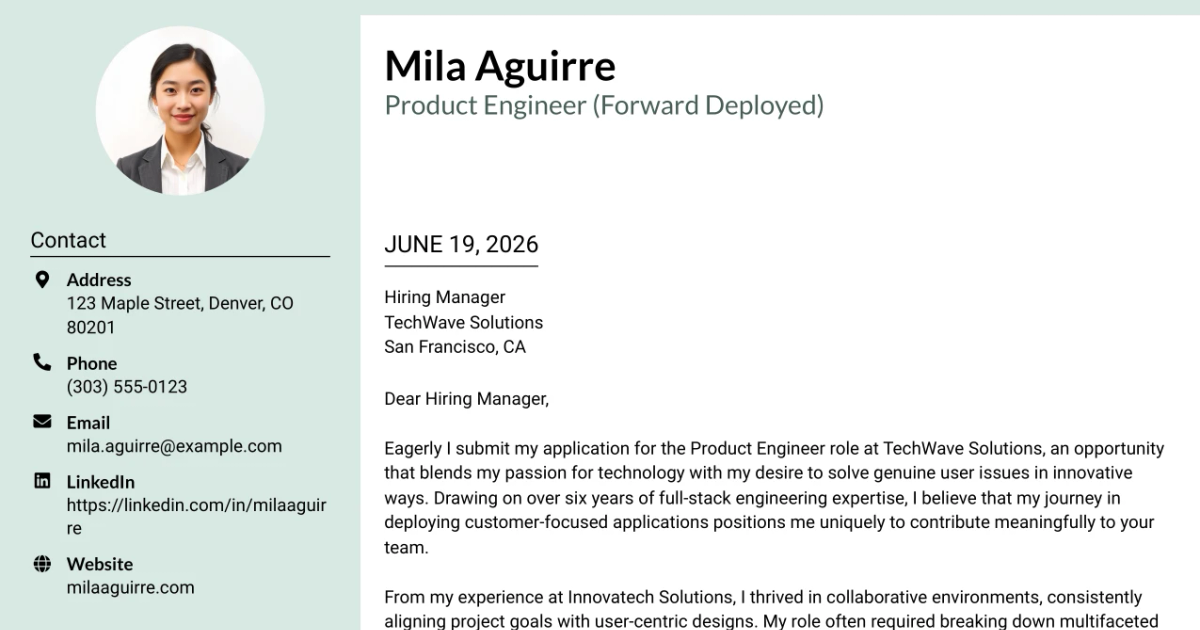 30+ Product Engineer (Forward Deployed) Cover Letter Templates with Example 2026