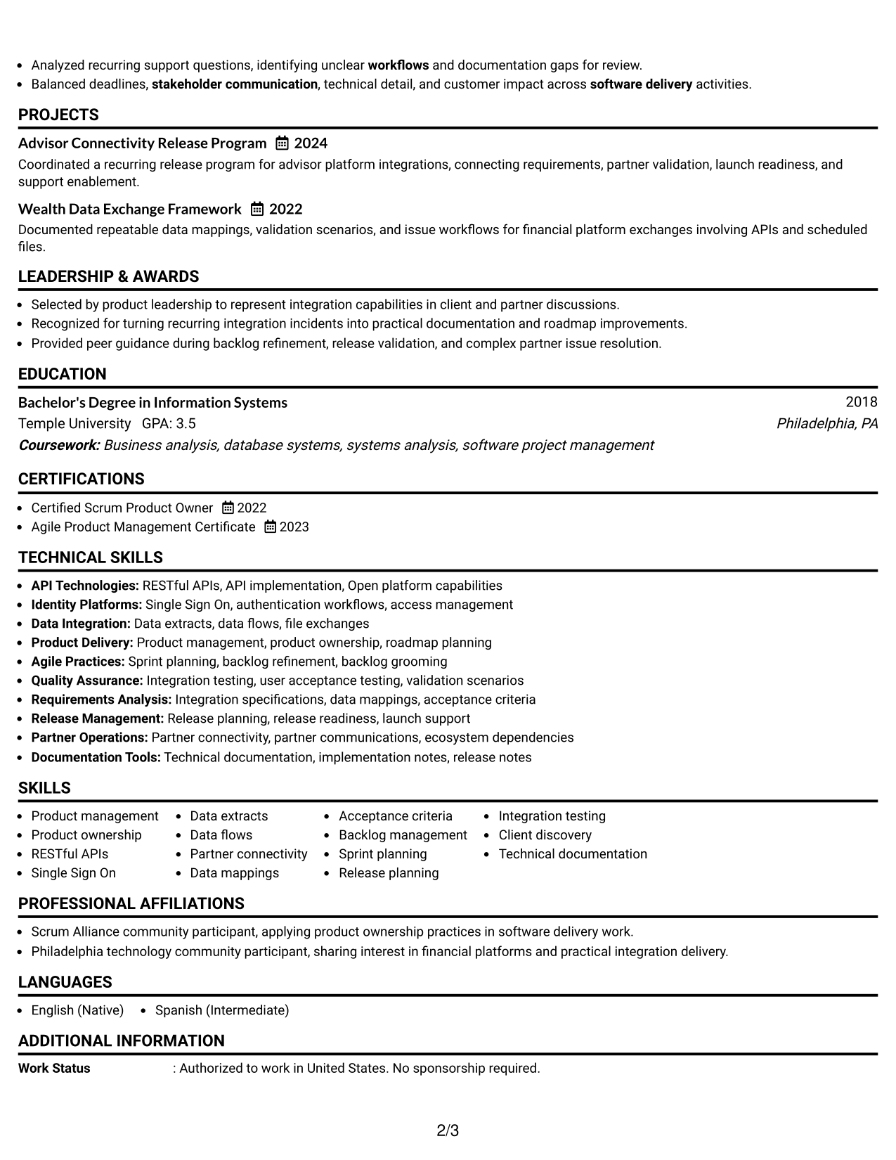 Resume Example Page 2