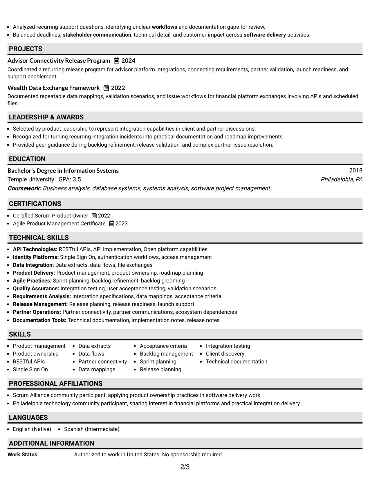 Resume Example Page 2