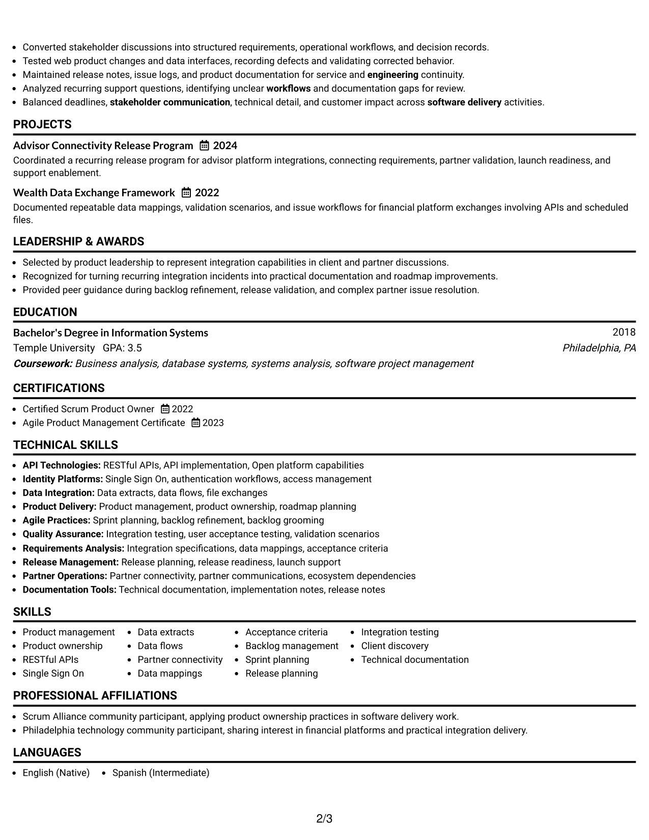 Resume Example Page 2