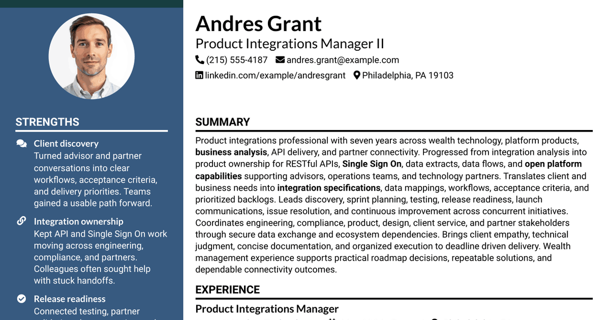 7 Product Integrations Manager II Resume Templates with Example