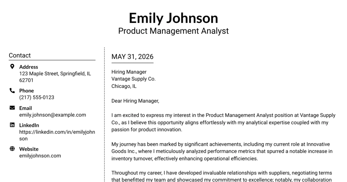 30+ Product Management Analyst Cover Letter Templates with Example 2026