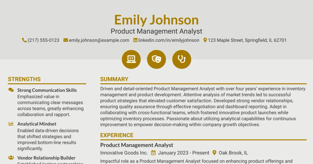 33 Product Management Analyst Resume Templates with Example 2026 (ATS-Optimized)