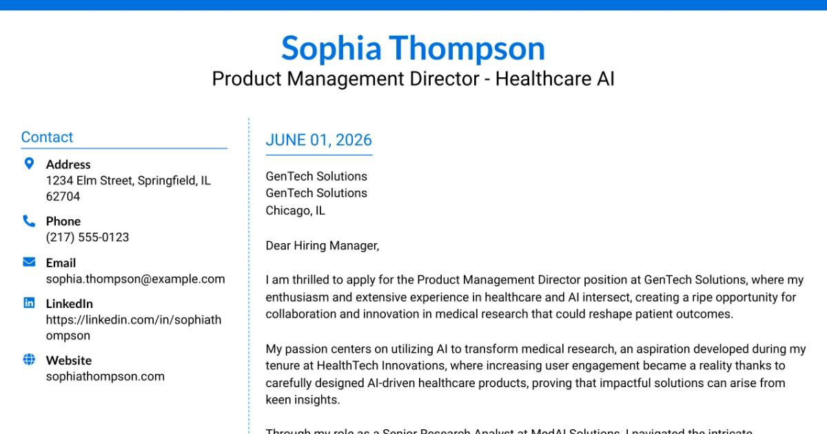 30+ Product Management Director - Healthcare AI Cover Letter Templates with Example 2026