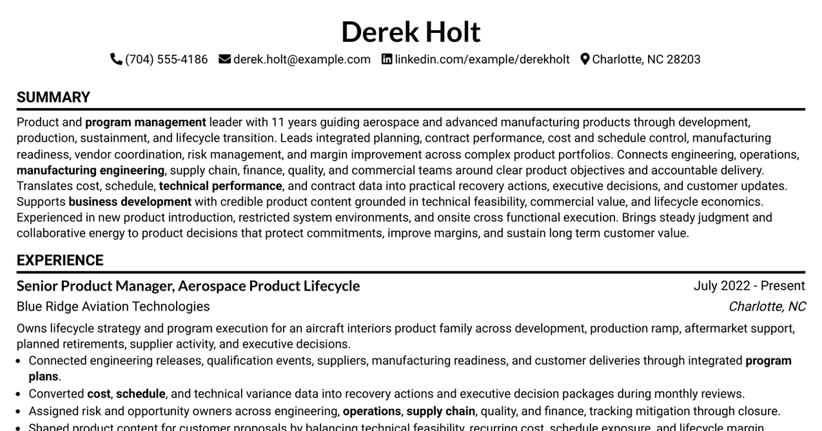 7 Product Manager - Aerospace Product Lifecycle Resume Templates with Example