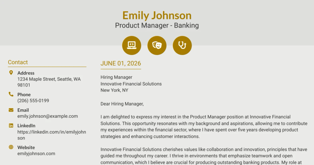 30+ Product Manager - Banking Cover Letter Templates with Example 2026