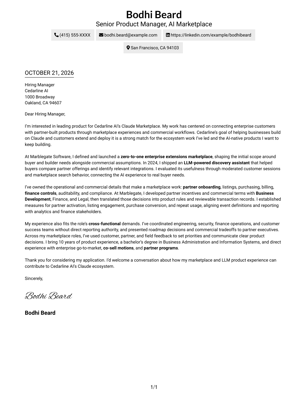 Cover letter example — page 1