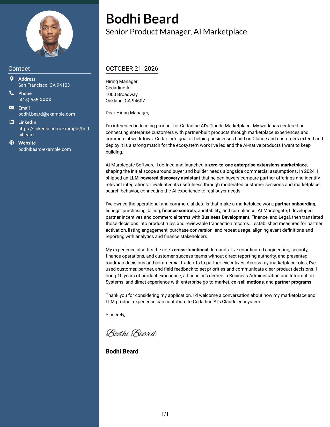 Cover letter example — page 1