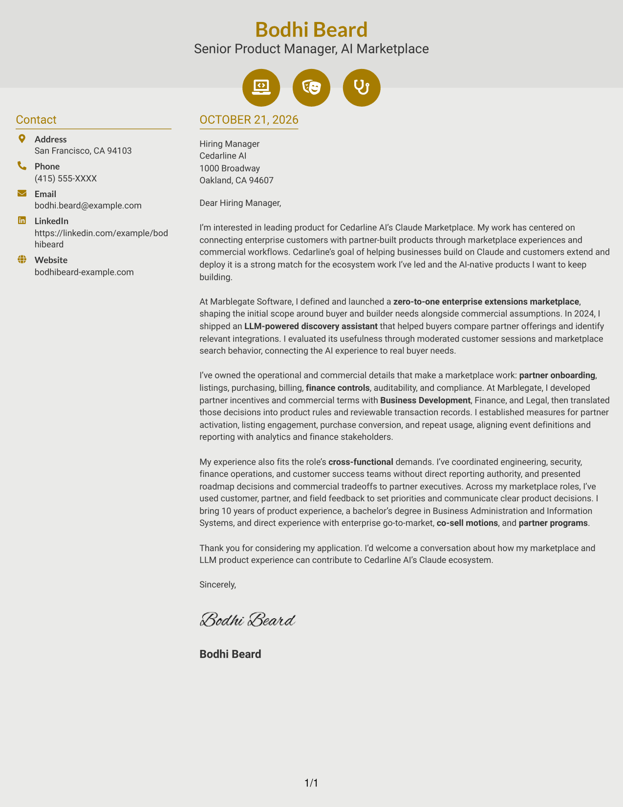 Cover letter example — page 1
