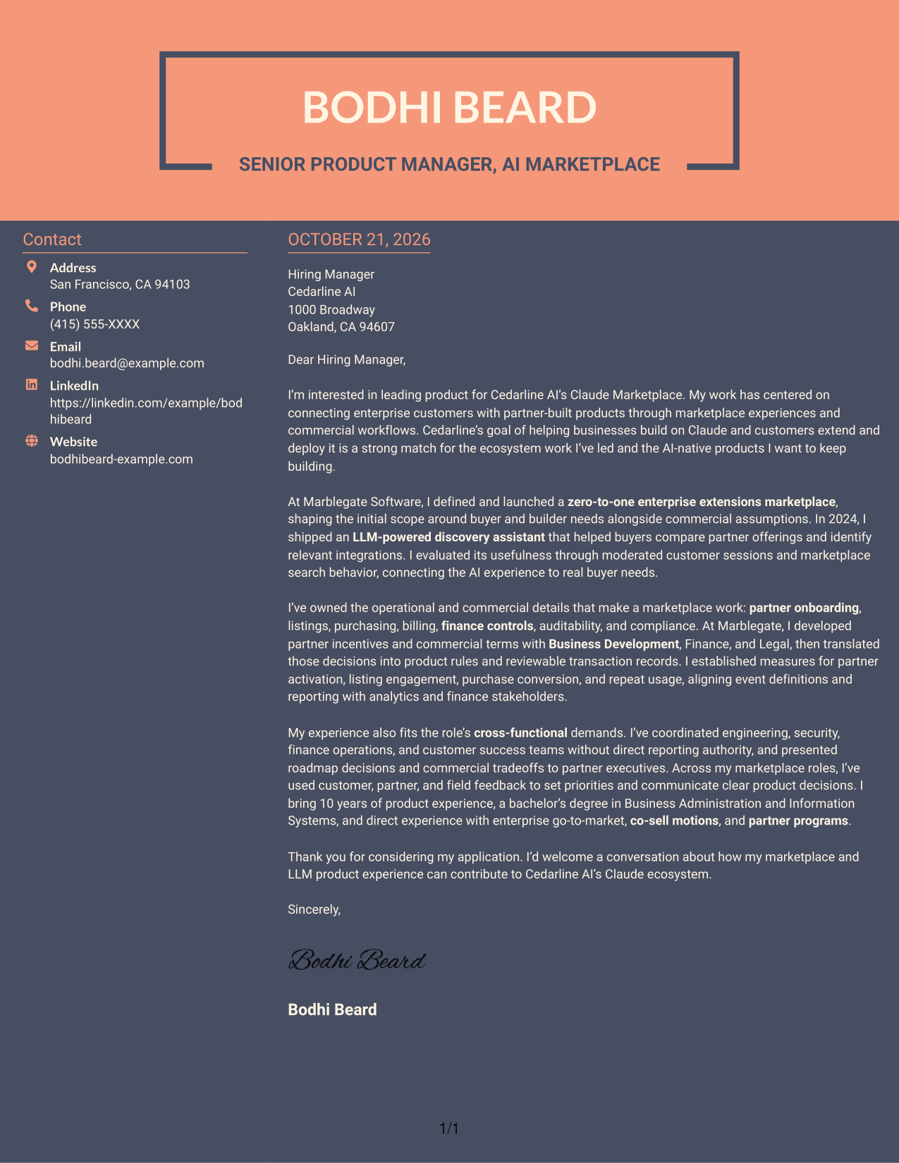 Cover letter example — page 1