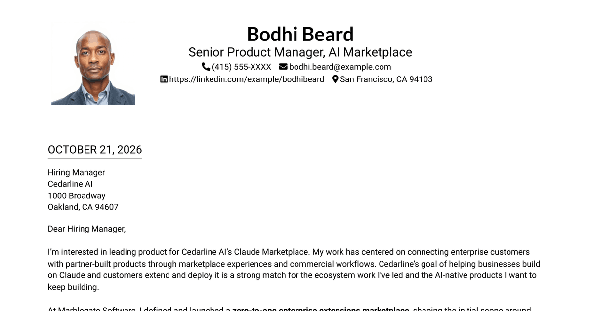 7 Product Manager - Claude Marketplace Cover Letter Templates with Example