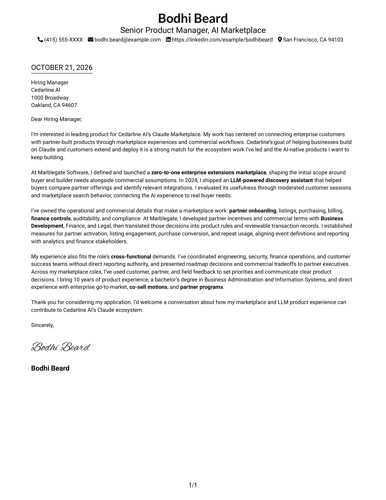 Cover letter example — page 1
