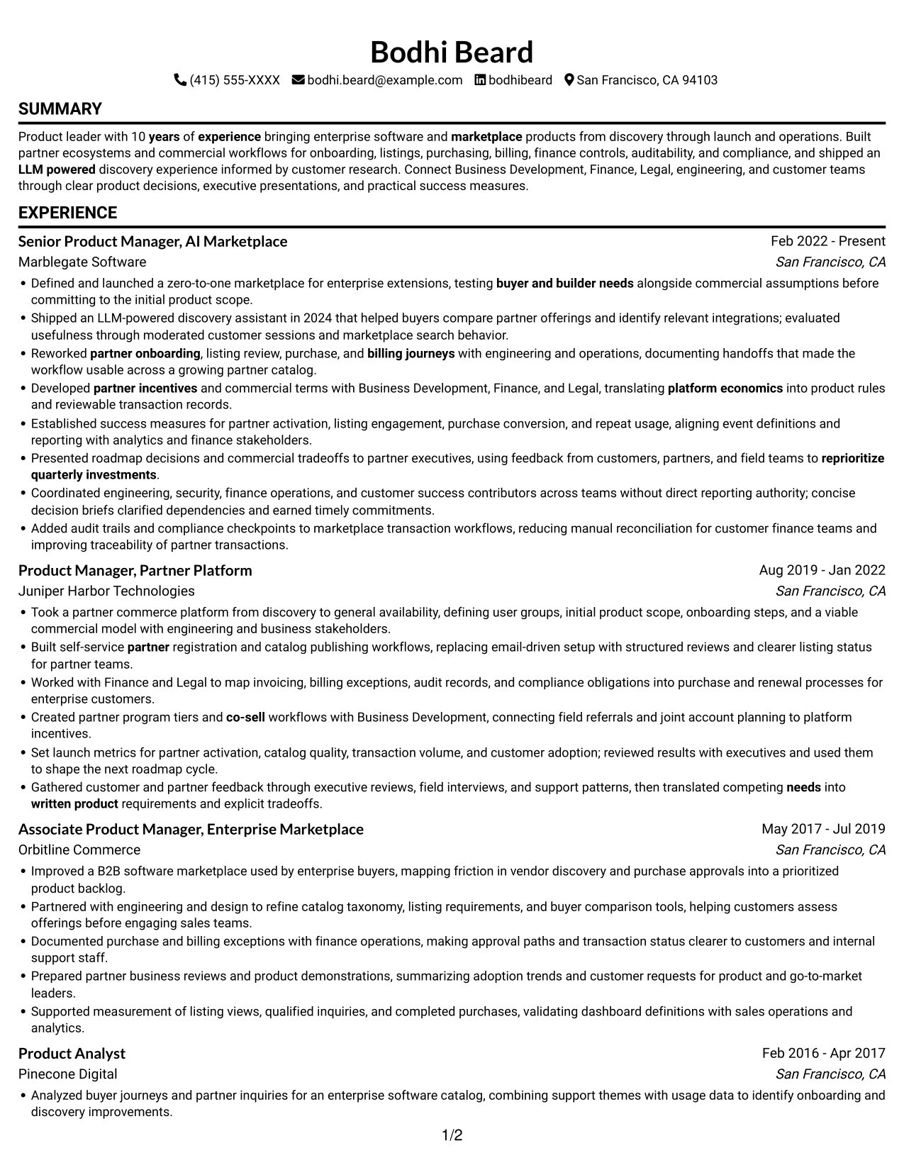 Resume example — page 1