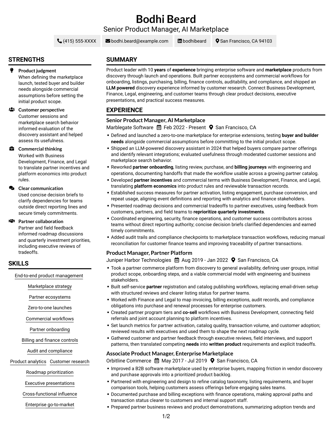 Resume example — page 1