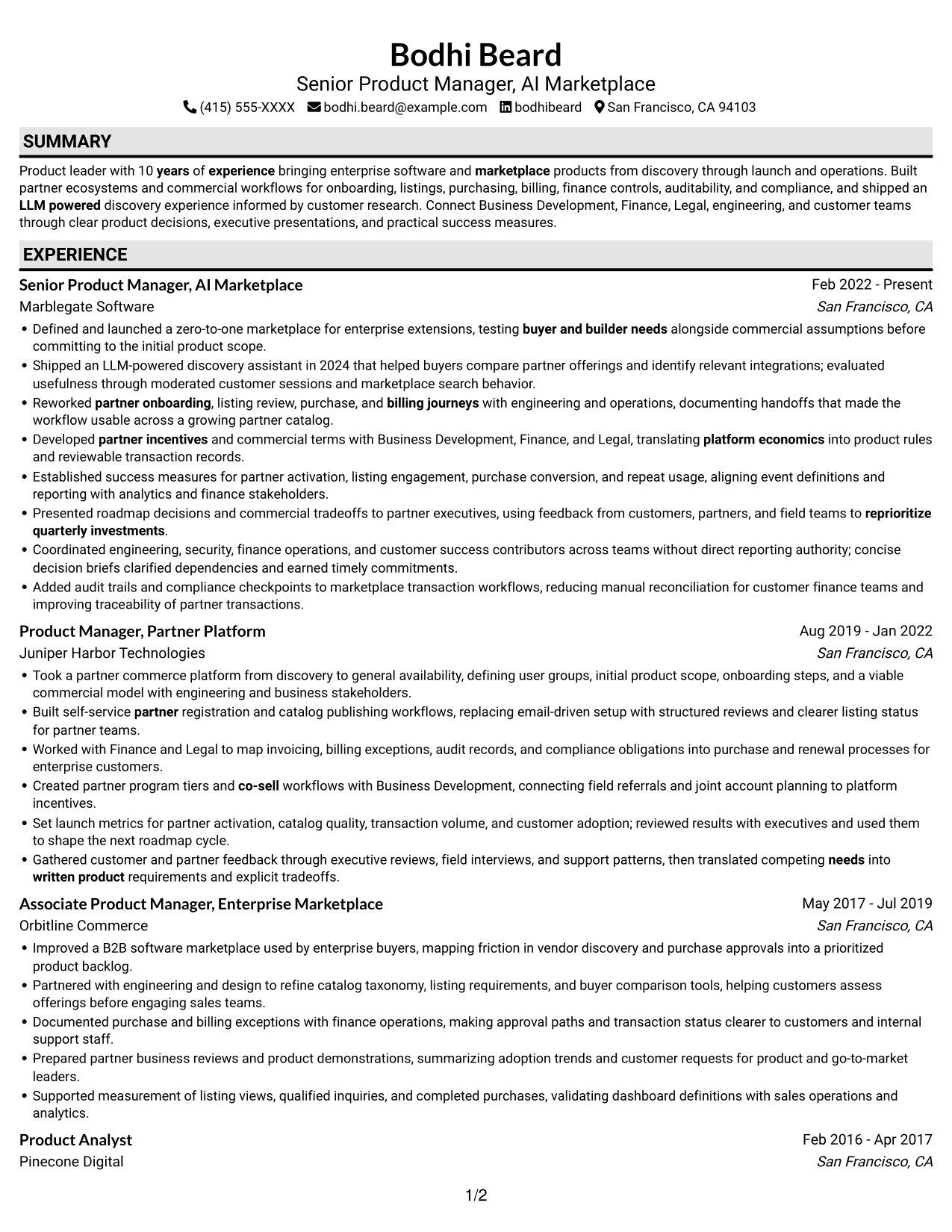 Resume example — page 1