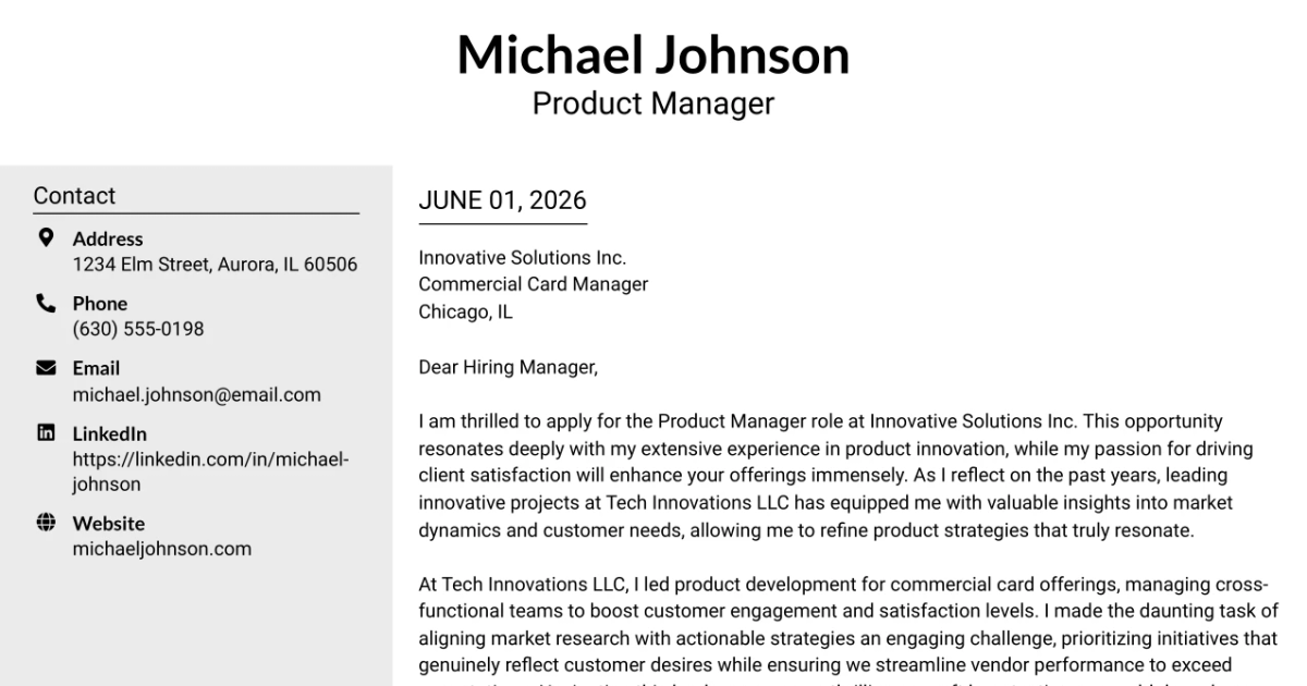 30+ Product Manager Cover Letter Templates with Example 2026