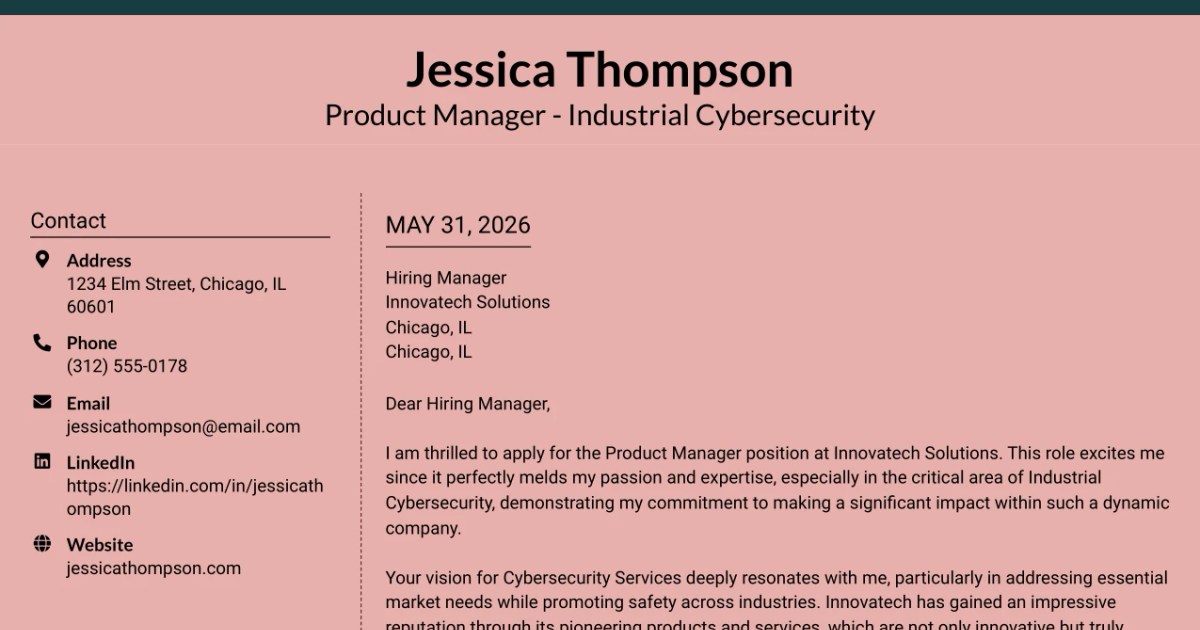 30+ Product Manager - Industrial Cybersecurity Cover Letter Templates with Example 2026