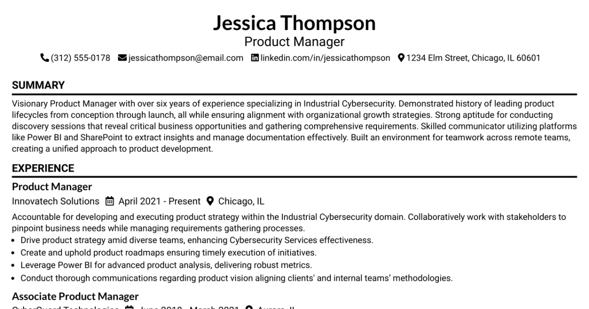33 Product Manager - Industrial Cybersecurity Resume Templates with Example 2026 (ATS-Optimized)