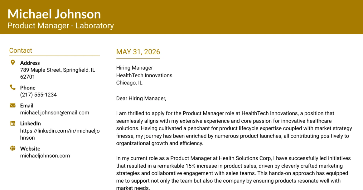 30+ Product Manager - Laboratory Cover Letter Templates with Example 2026