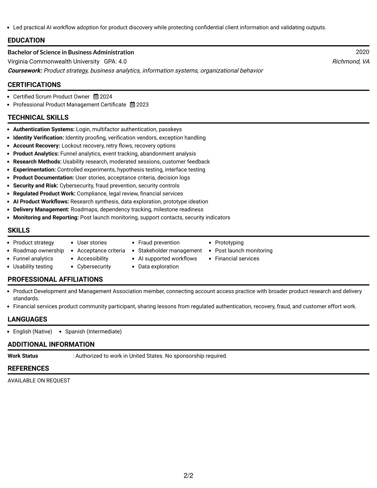 Resume Example Page 2