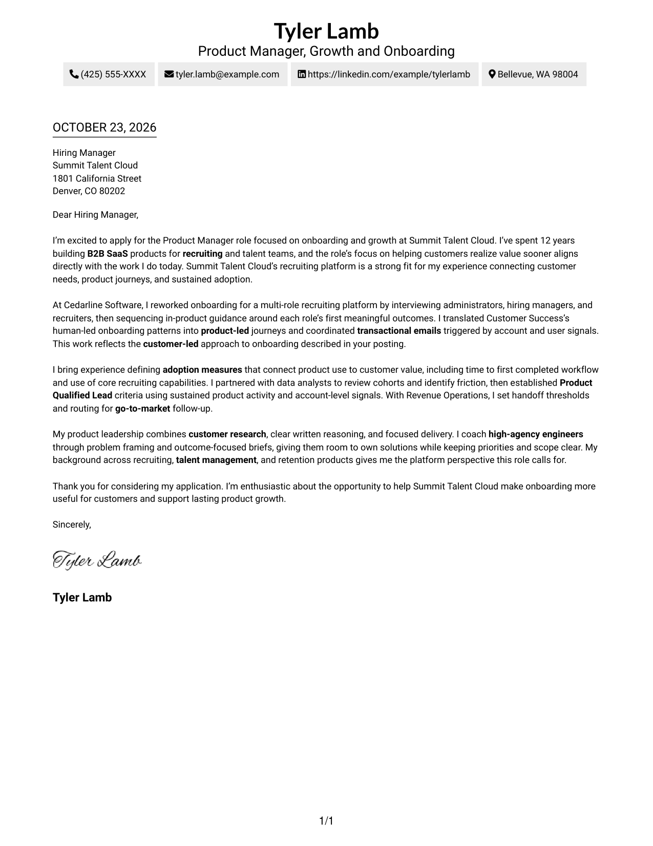 Cover letter example — page 1