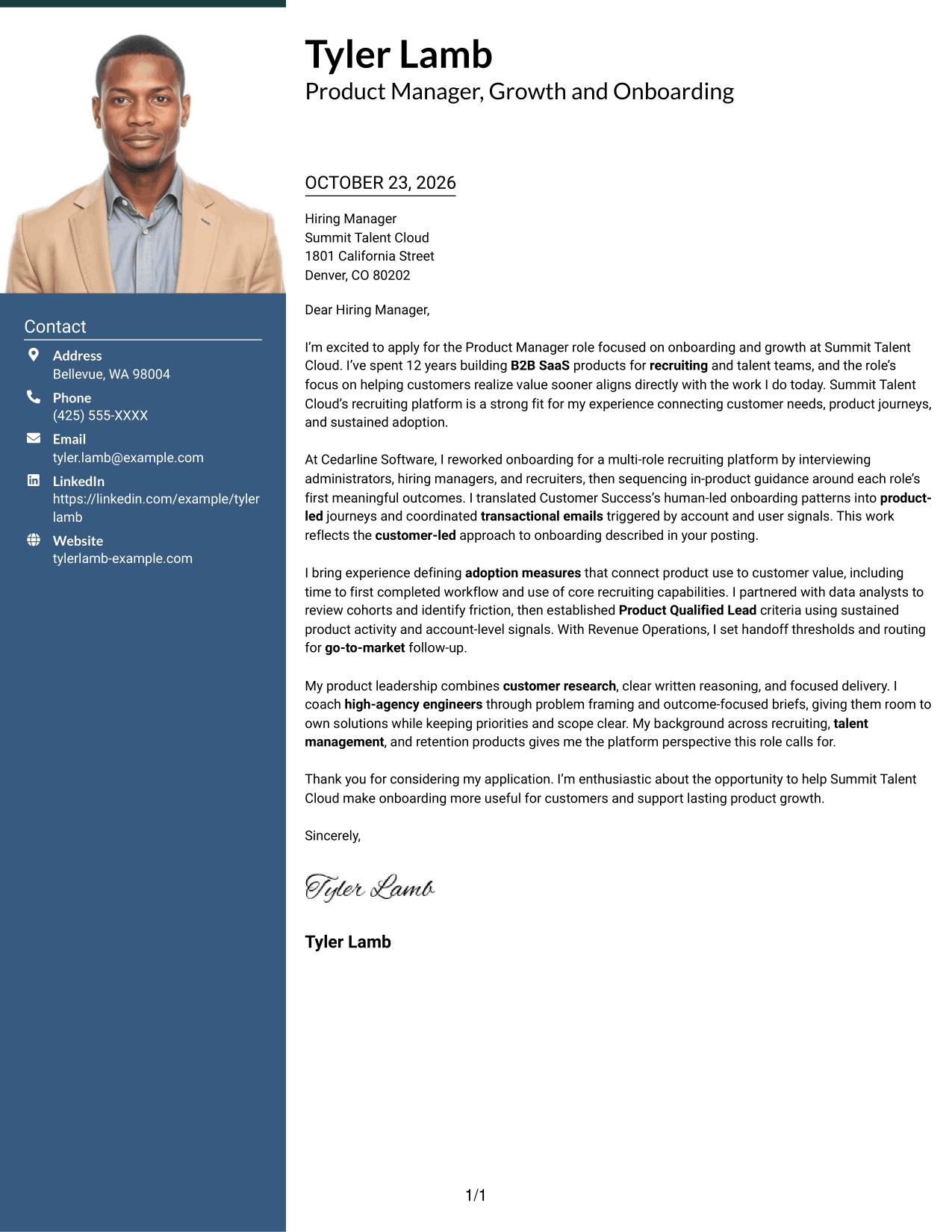Cover letter example — page 1