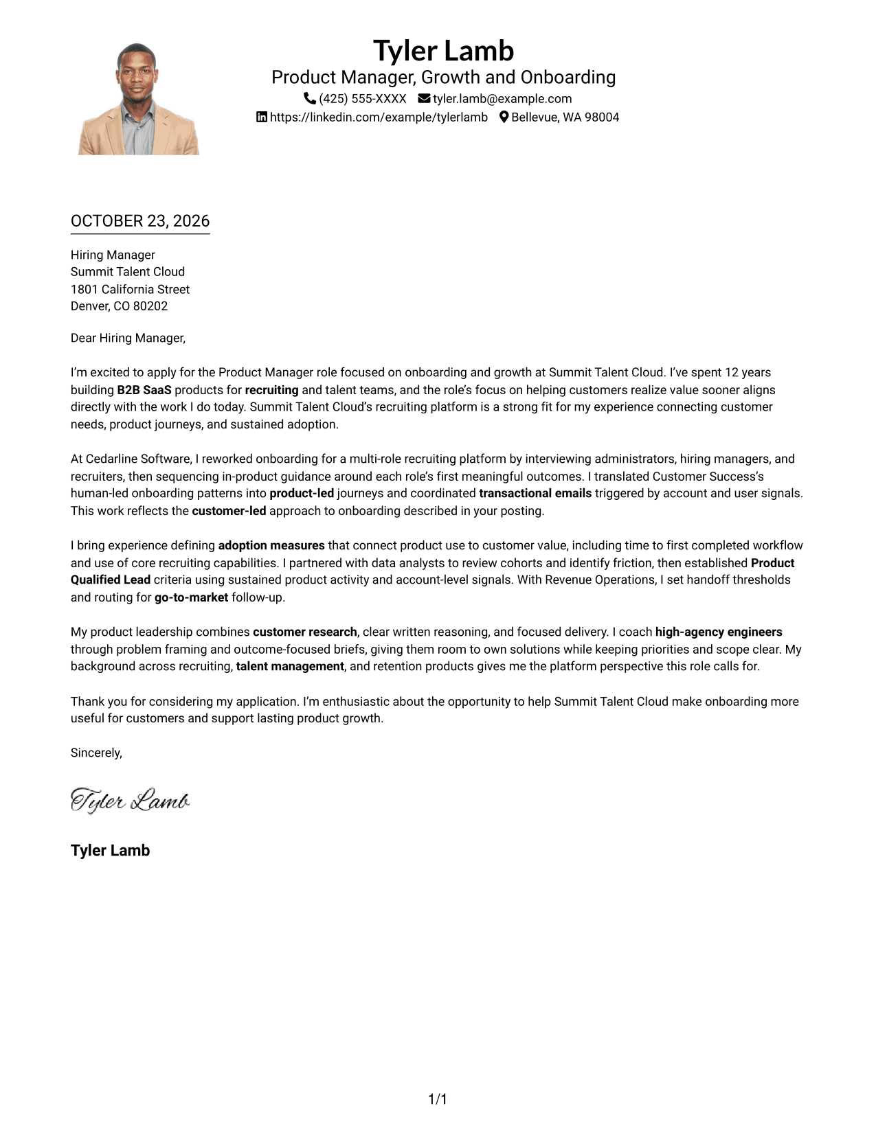 Cover letter example — page 1