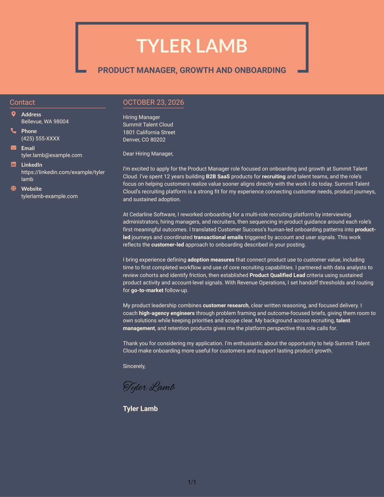 Cover letter example — page 1