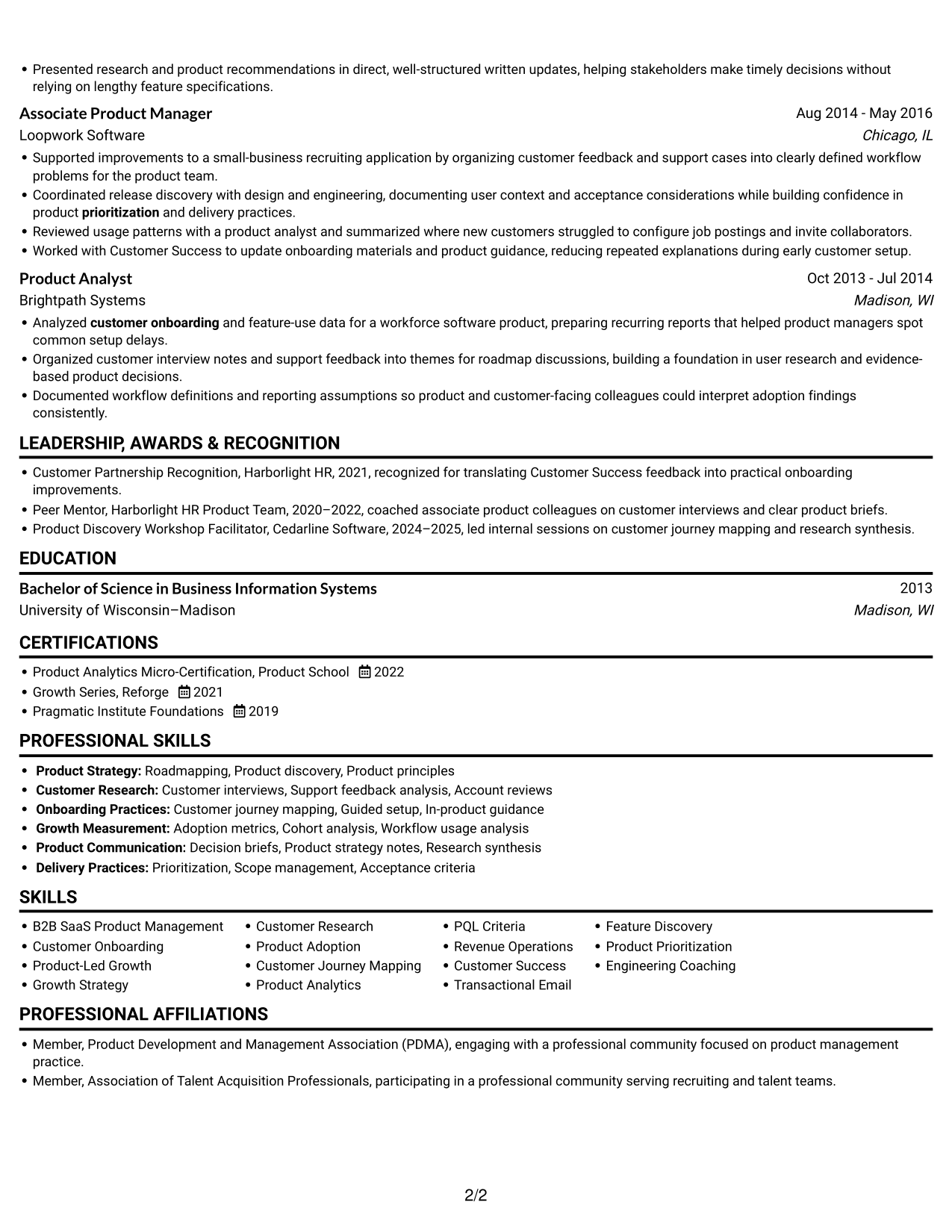 Resume example — page 2