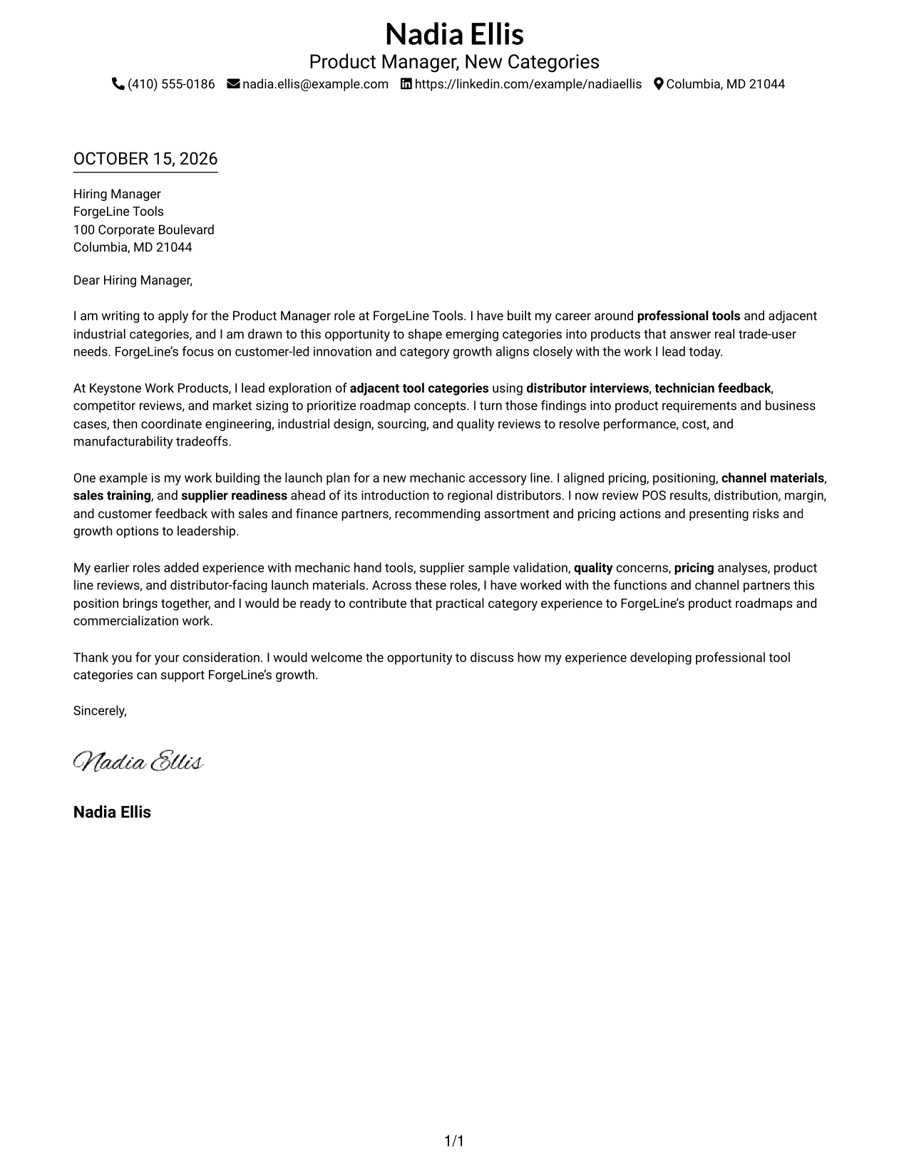 Cover letter example — page 1