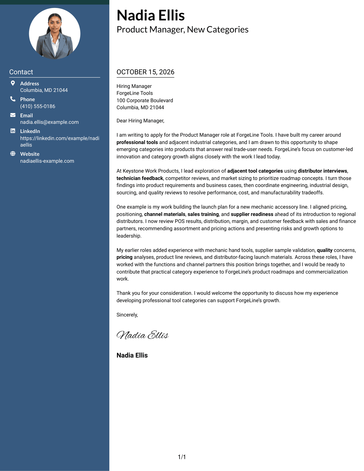 Cover letter example — page 1