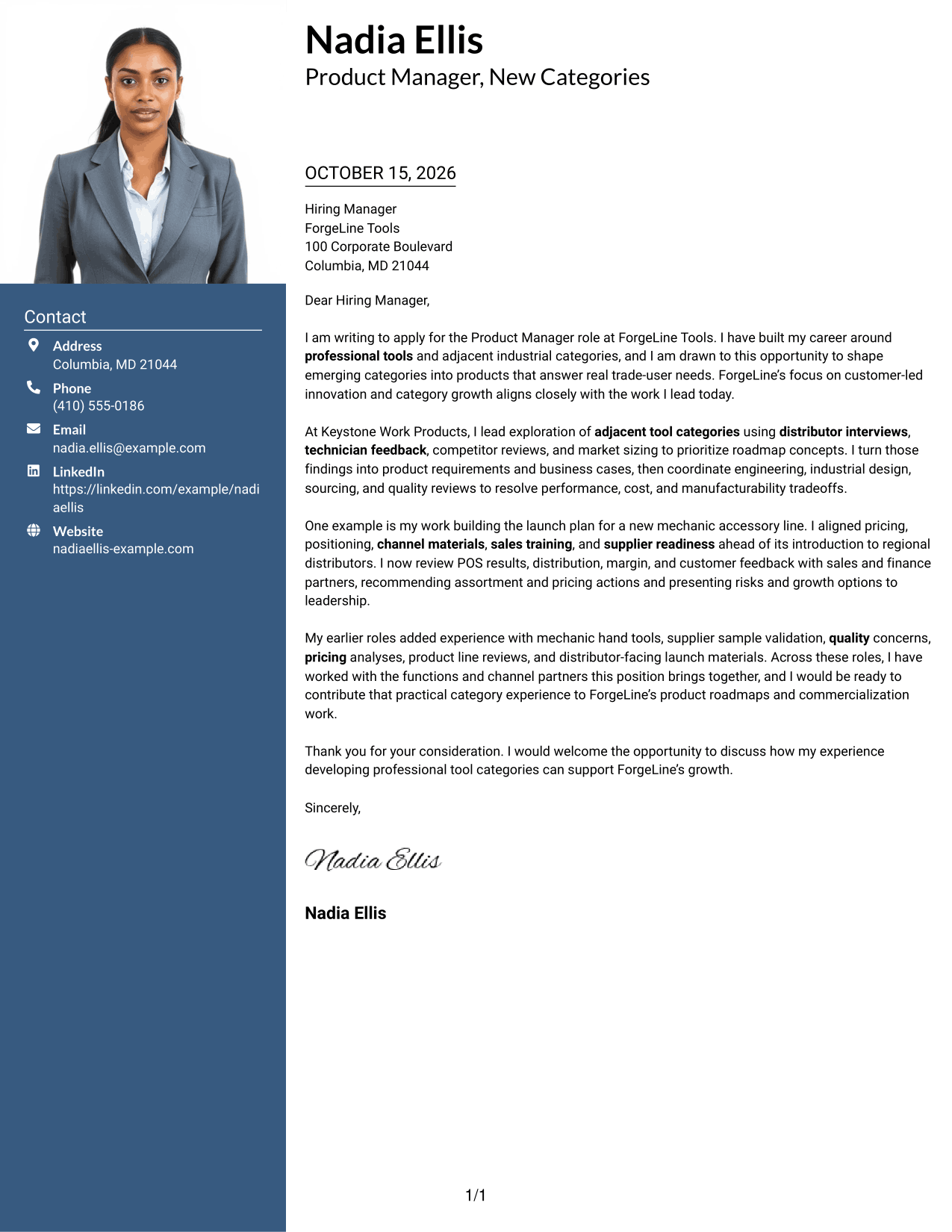 Cover letter example — page 1