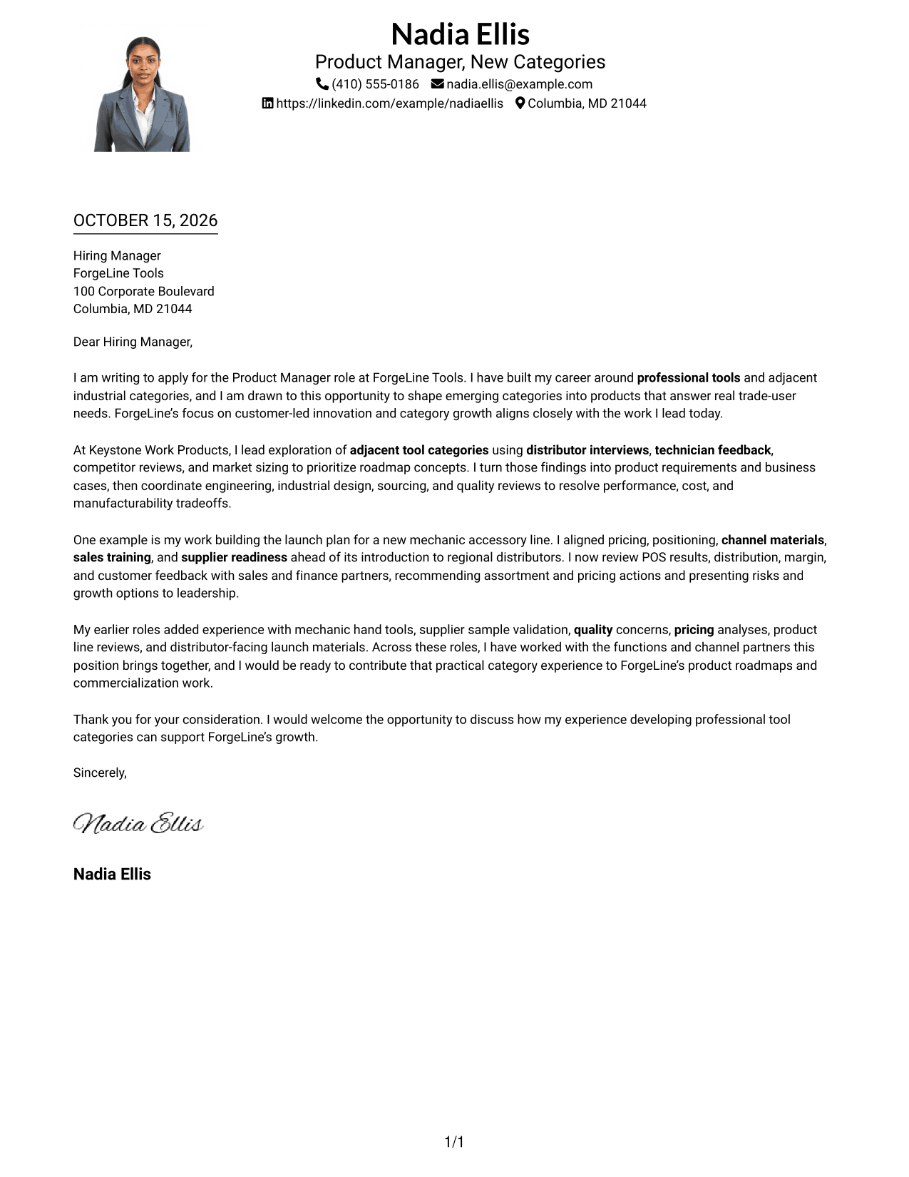 Cover letter example — page 1