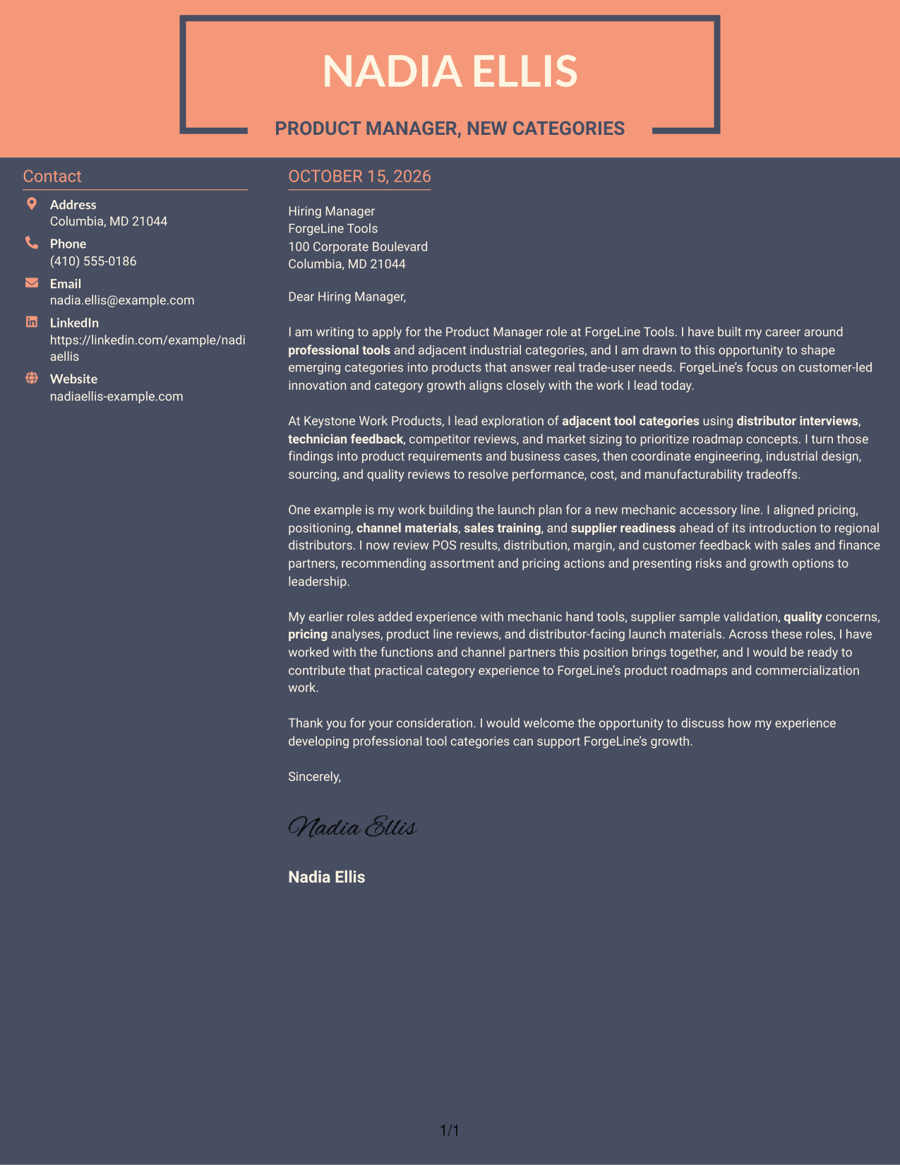 Cover letter example — page 1