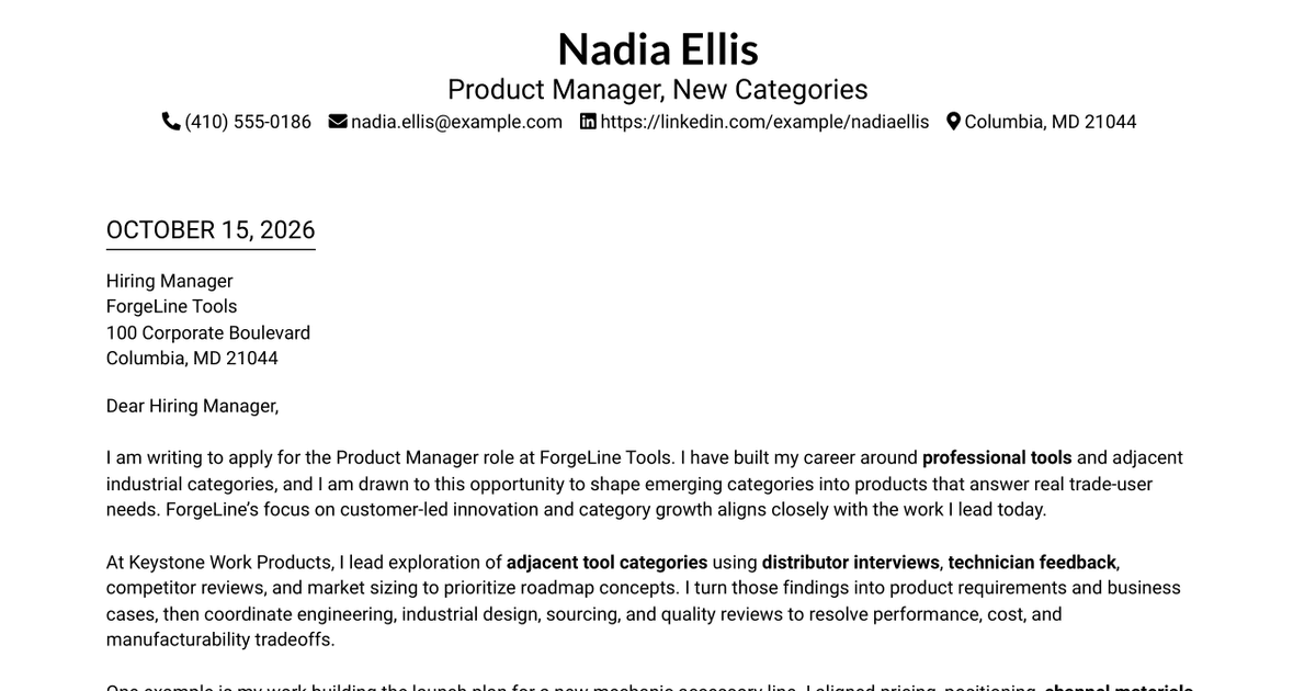7 Product Manager - Professional Tools Cover Letter Templates with Example